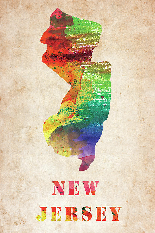 New Jersey Colorful Watercolor Map Digital Art