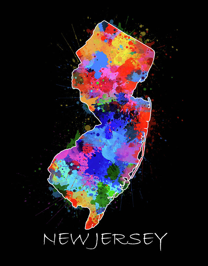New Jersey Map Color Splatter 2 Digital Art by Bekim M