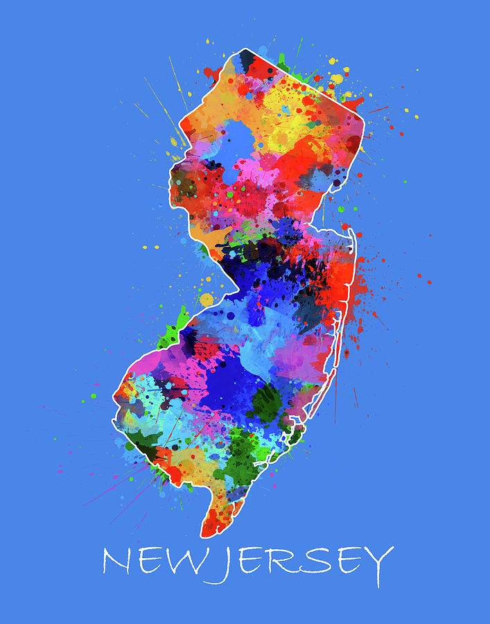 New Jersey Map Color Splatter 3 Digital Art by Bekim M