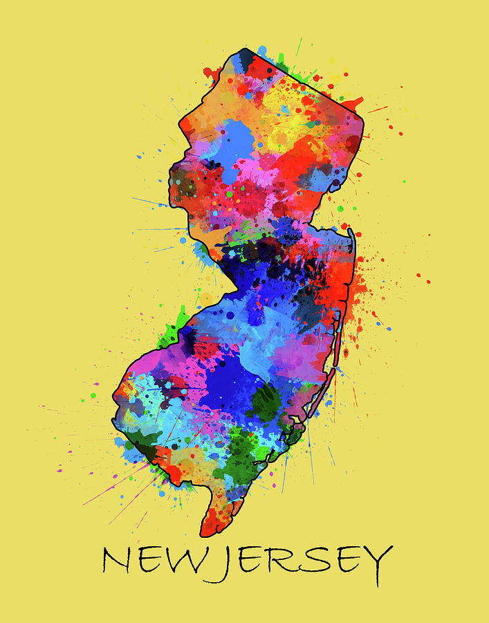 New Jersey Map Color Splatter 4 Digital Art by Bekim M