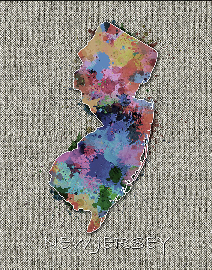 New Jersey Map Color Splatter 5 Digital Art by Bekim M