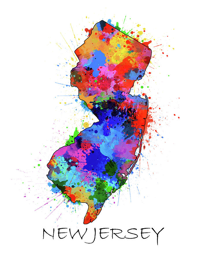 New Jersey Map Color Splatter Digital Art by Bekim M