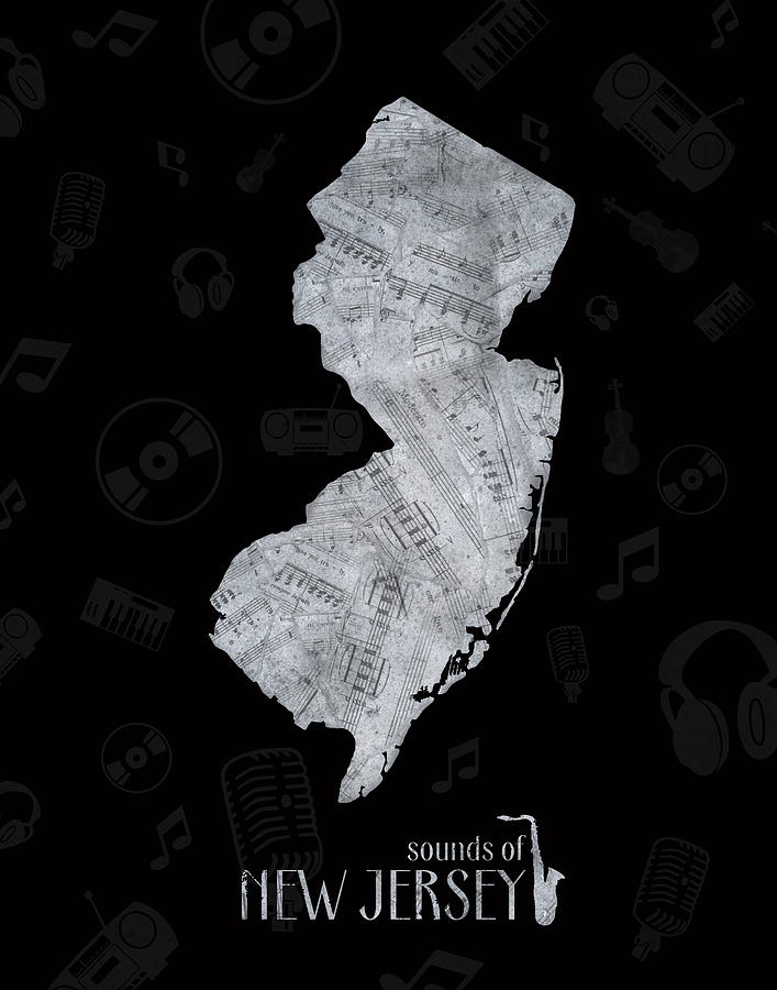 New Jersey Map Music Notes 2 Digital Art by Bekim M