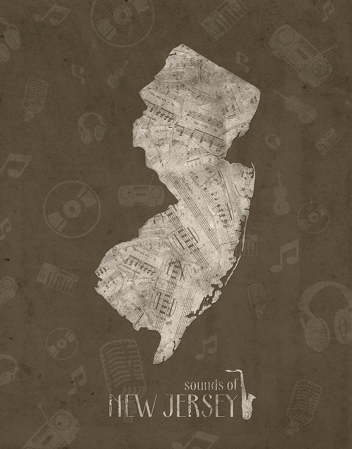 New Jersey Map Music Notes 3 Digital Art by Bekim M