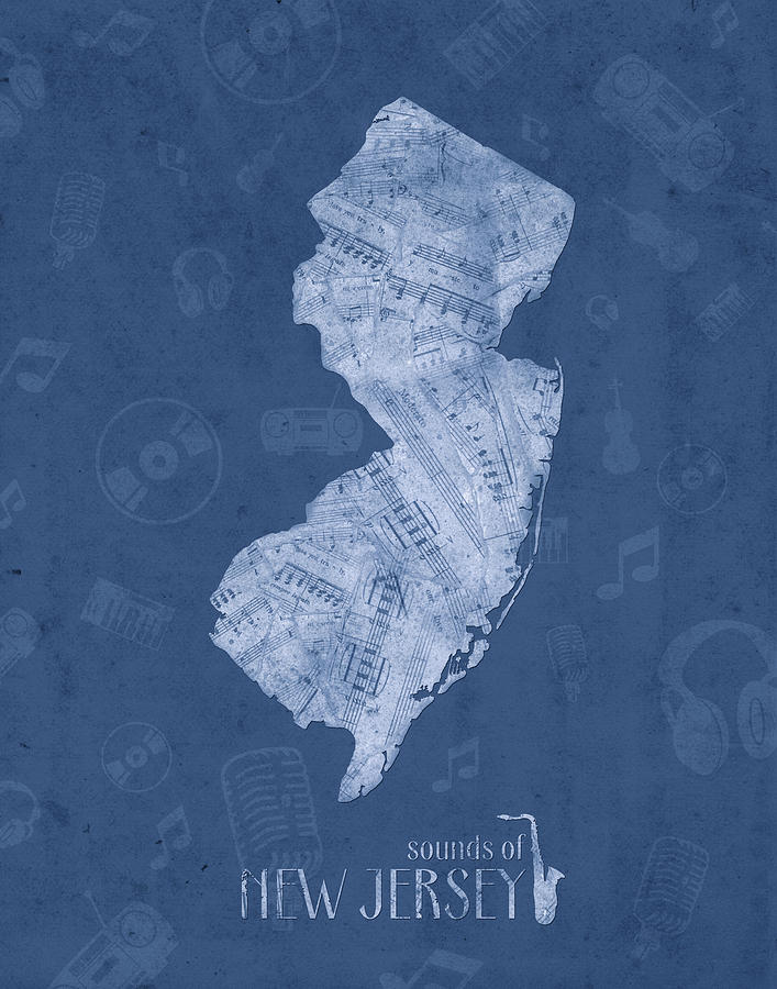 New Jersey Map Music Notes 5 Digital Art by Bekim M