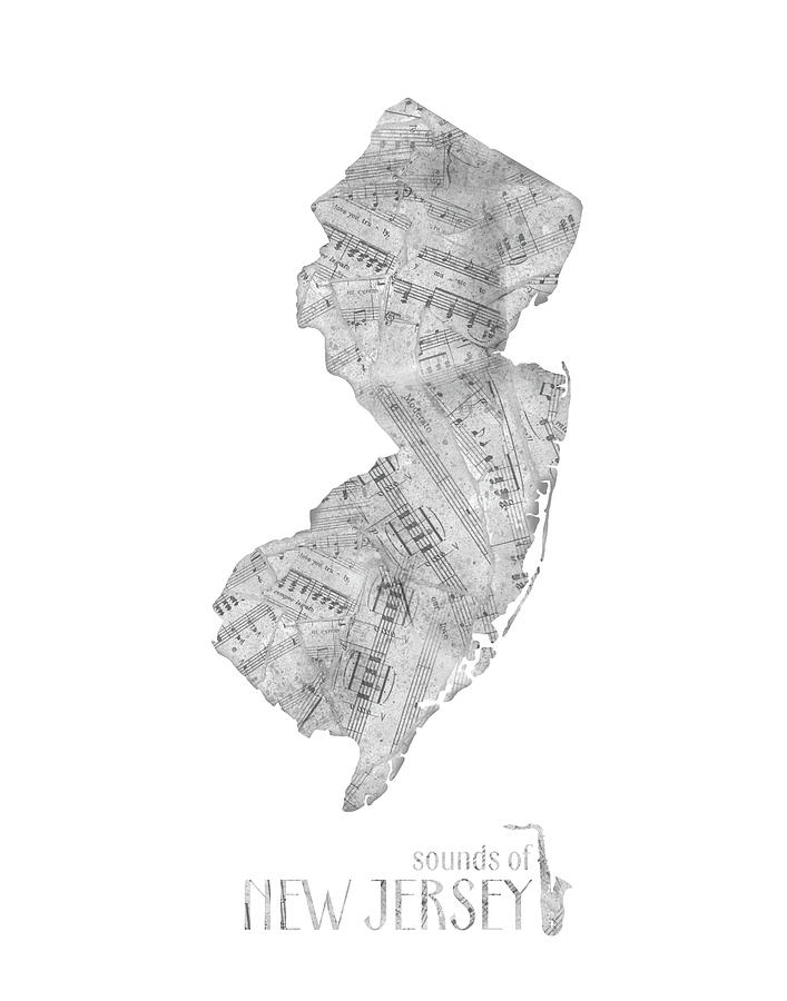New Jersey Map Music Notes  Digital Art by Bekim M