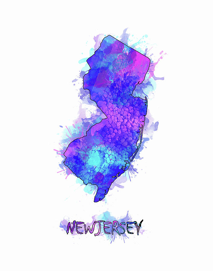 New Jersey Map Watercolor 2 Digital Art by Bekim M