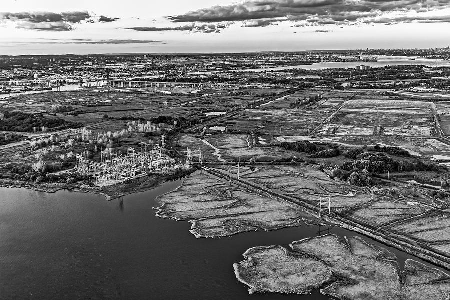 Staten Island NY Aerial View BW Photograph by Susan Candelario