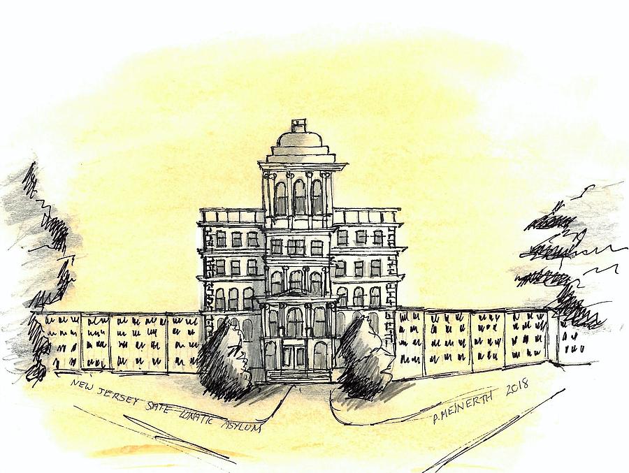 New Jersey State Lunatic Asylum Drawing by Paul Meinerth