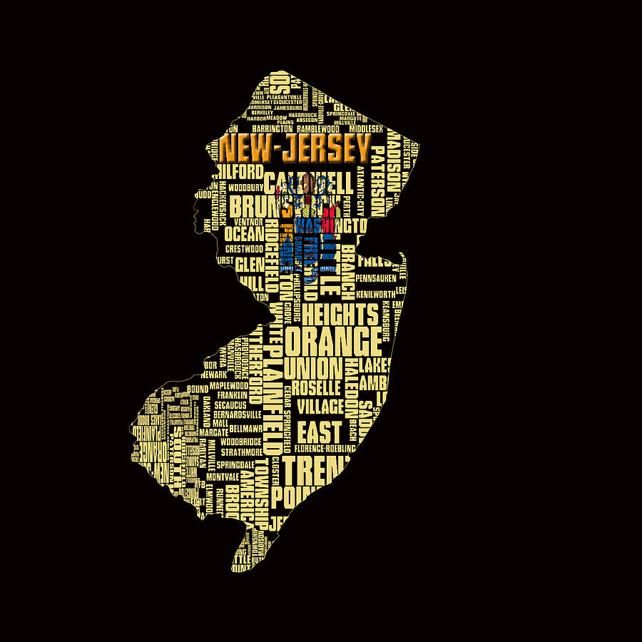 New Jersey Typographic Map 4g Digital Art by Brian Reaves