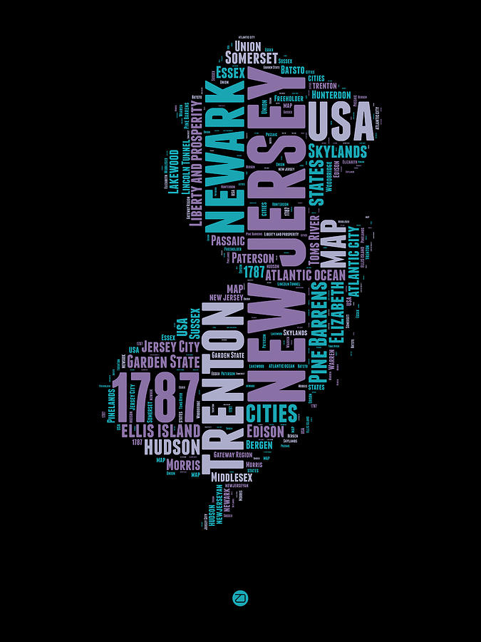 New Jersey Map Digital Art - New Jersey Word Cloud 1 by Naxart Studio