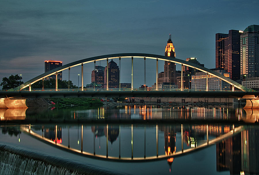 New Main Street Bridge at Dusk - Columbus, Ohio Photograph by Mitch Spence