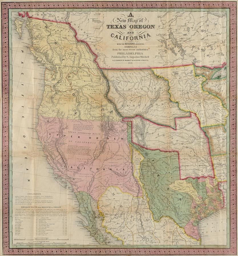 New Map Texas, Oregon, California Public Domain, 1846 Photograph by Robert Rhoads