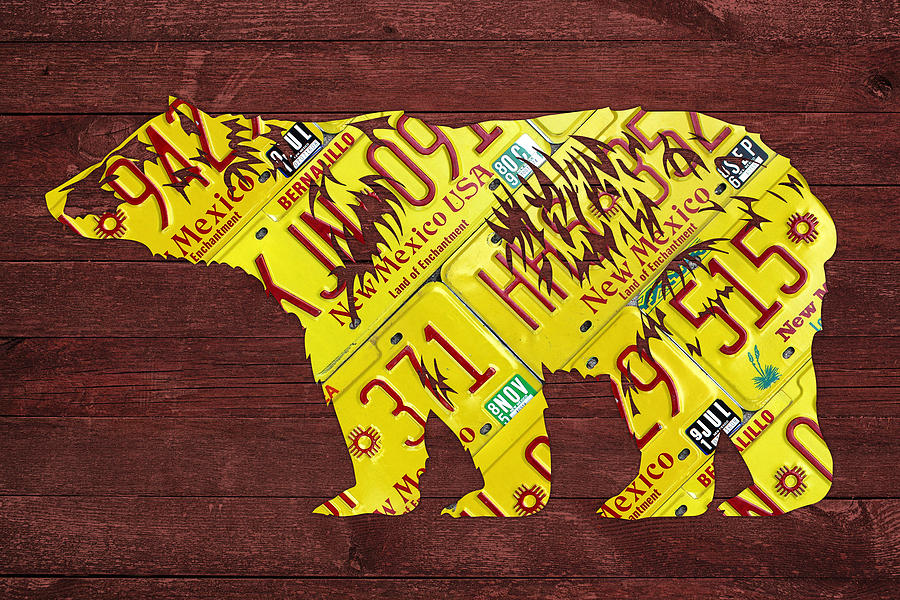Bear Mixed Media - New Mexico Black Bear Official State Animal Shape Recycled License Plate Art Series Number 004 by Design Turnpike