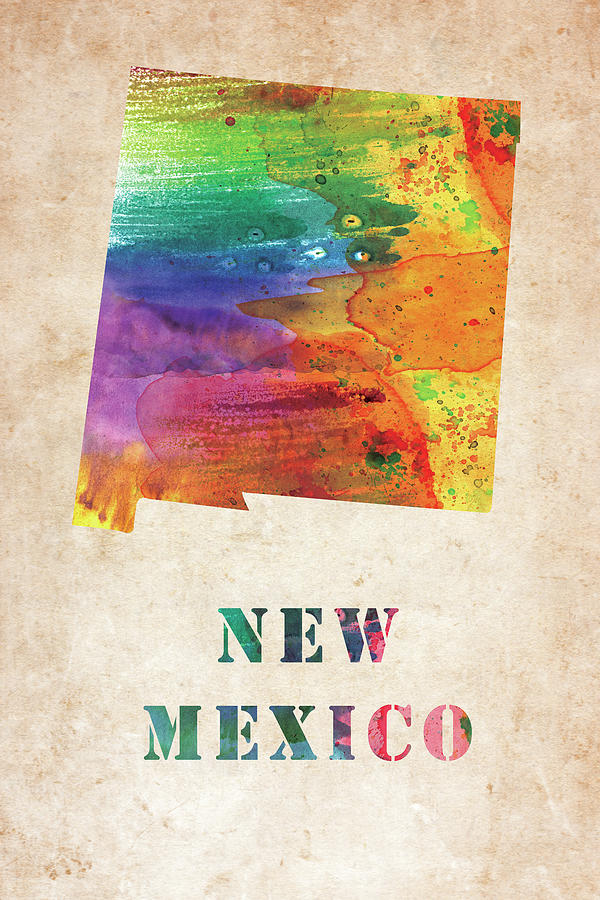 New Mexico Colorful Watercolor Map Digital Art
