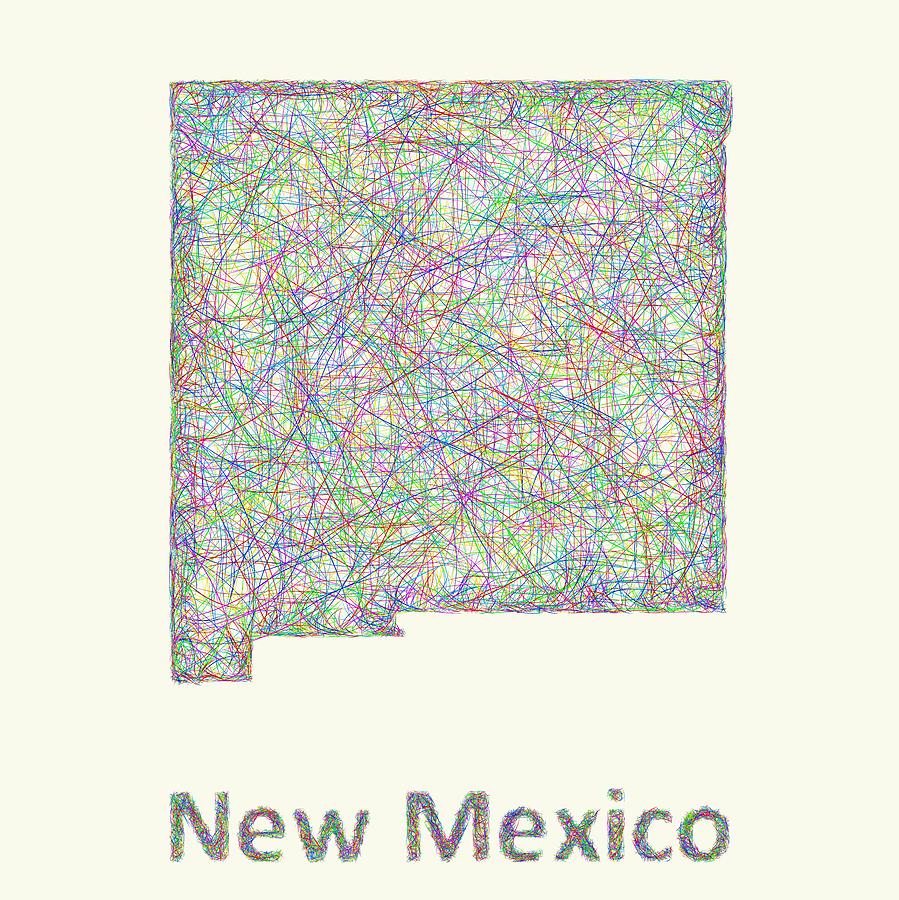 New Mexico Map Digital Art - New Mexico line art map by David Zydd
