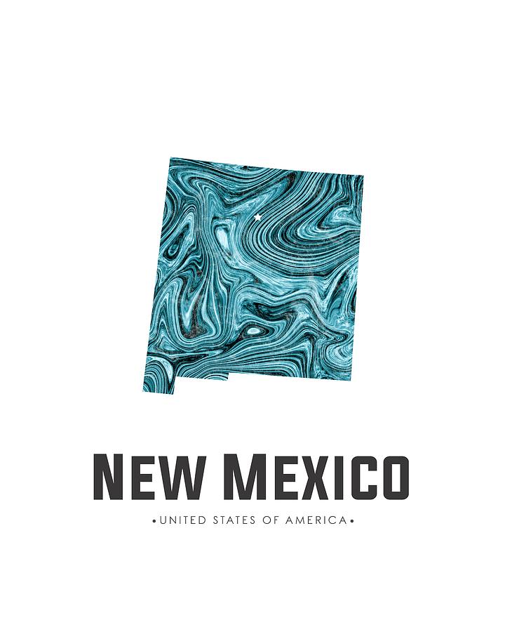 New Mexico Map Art Abstract in Blue Mixed Media by Studio Grafiikka