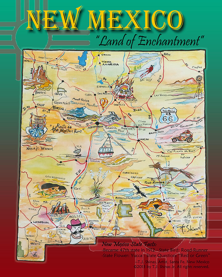 New Mexico Map Land Of Enchantment Painting By Tom Shinas