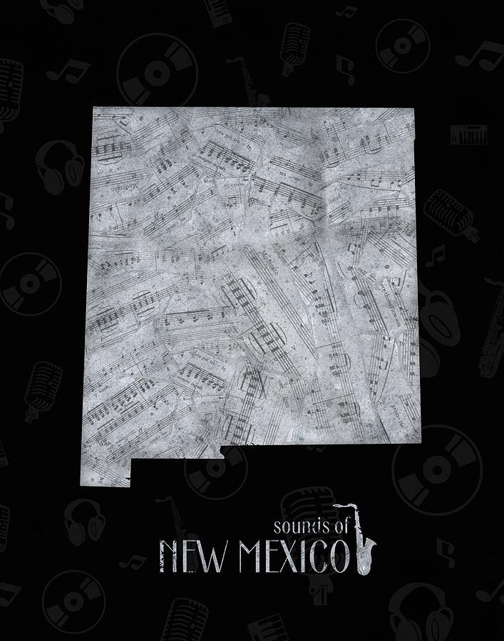 New Mexico Map Music Notes 2 Digital Art