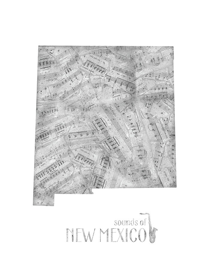New Mexico Map Music Notes Digital Art
