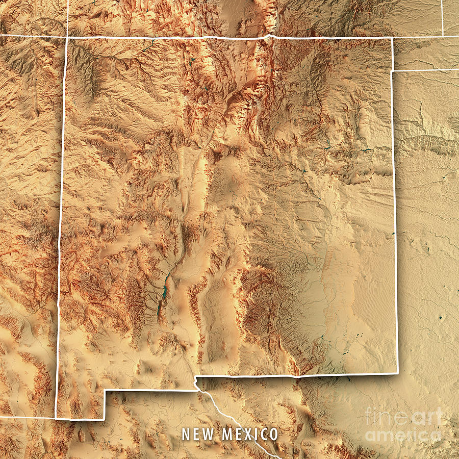 Map Digital Art - New Mexico State USA 3D Render Topographic Map Border by Frank Ramspott