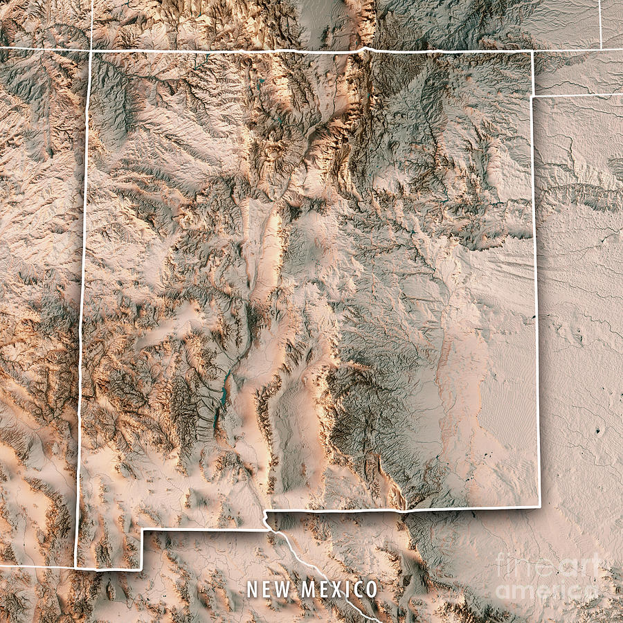 Map Digital Art - New Mexico State USA 3D Render Topographic Map Neutral by Frank Ramspott