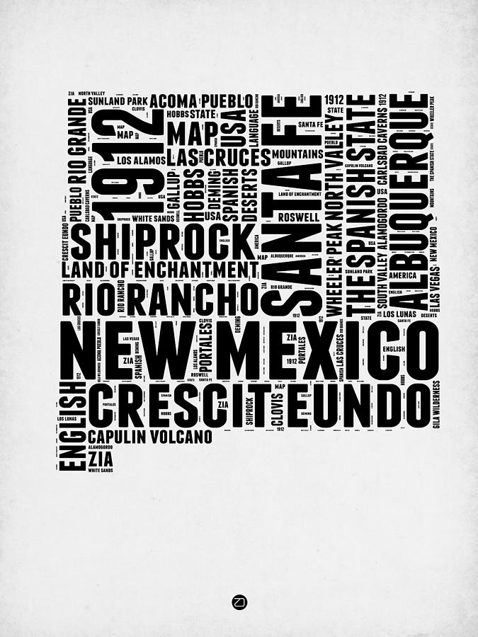 Santa Fe Digital Art - New Mexico Word Cloud Map 2 by Naxart Studio