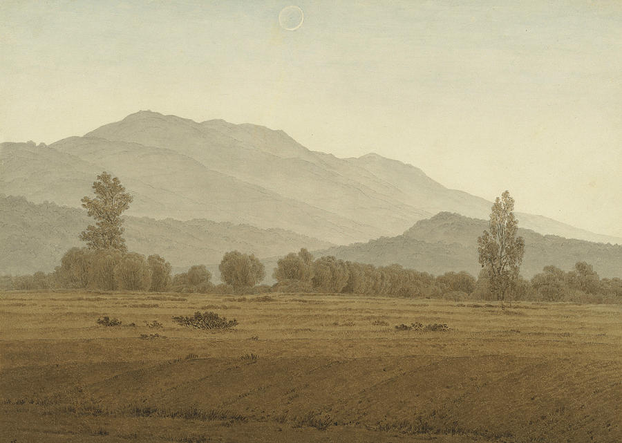 New Moon above the Riesengebirge Mountains Painting by Caspar David Friedrich