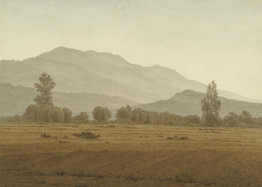 New Moon above the Riesengebirge Mountains Painting by Caspar David Friedrich New Moon above the Riesengebirge Mountains Painting by Caspar David Friedrich