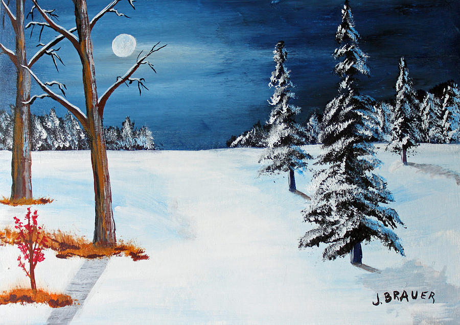 Winter Painting - New Moon New Snow by Jack G Brauer