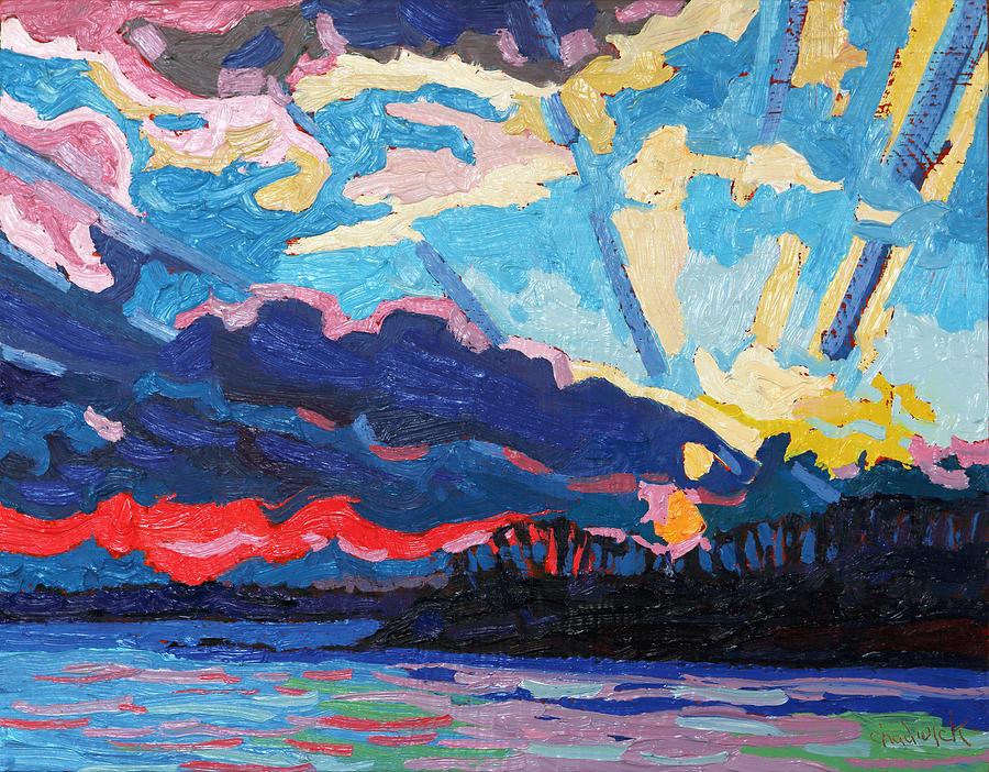 New Moon Sunset Painting by Phil Chadwick