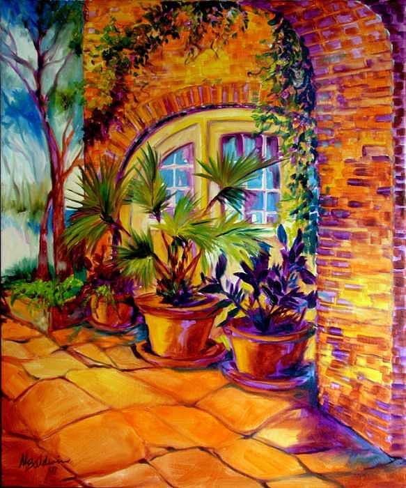 NEW ORLEANS COURTYARD by M BALDWIN Painting by Marcia Baldwin