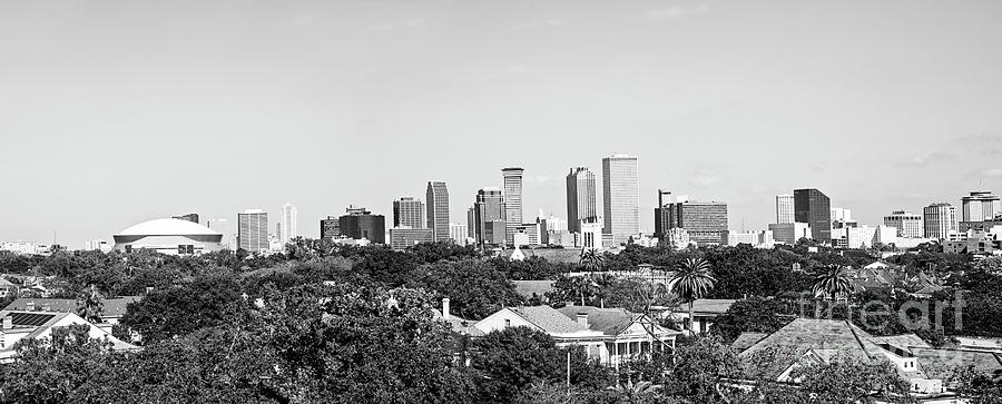 New Orleans Photograph - New Orleans Downtown Skyline Panorama - BW by Scott Pellegrin