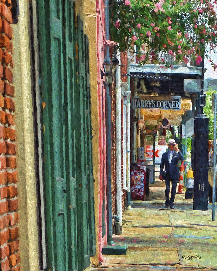 New Orleans French Quarter Street Scene - Harrys Corner Bar Photograph by Rebecca Korpita