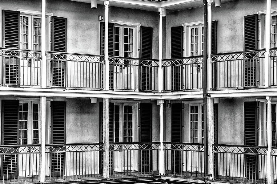 New Orleans Hotel in Black and White Photograph by Bill Cannon