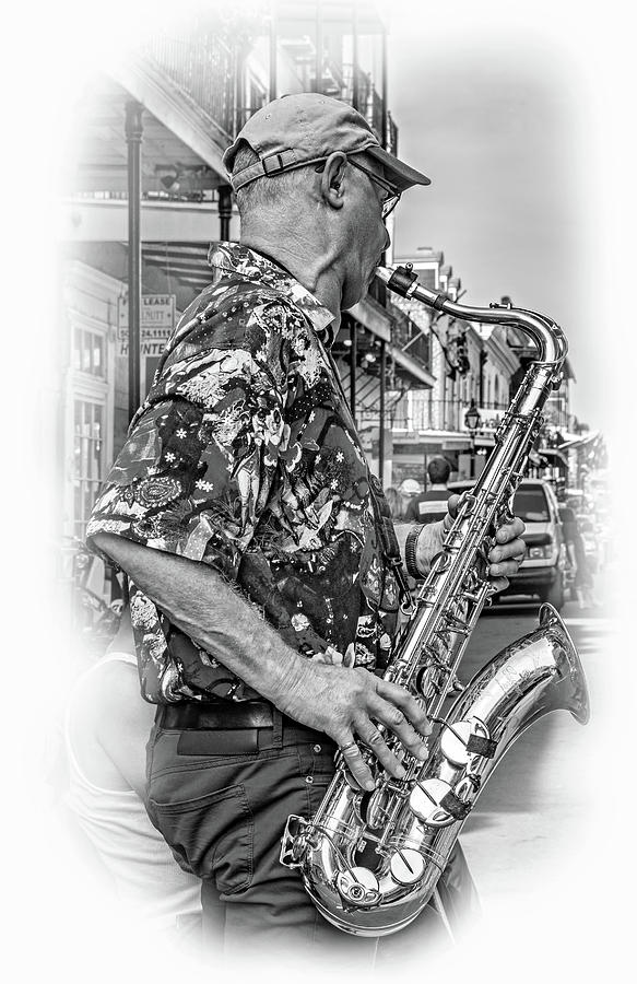 New Orleans Jazz Sax - Vignette bw Photograph by Steve Harrington