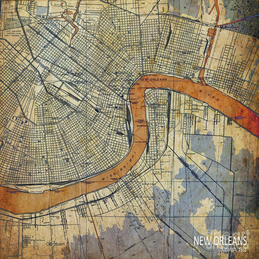 Vintage Map New Orleans Map Louisiana Historic Restoration Style Map