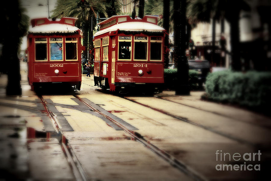 New Orleans Photograph - New Orleans Red Streetcars by Perry Webster