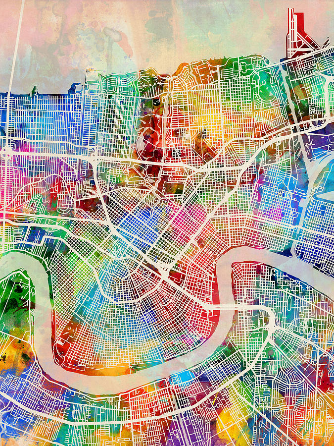 New Orleans Street Map Digital Art by Michael Tompsett