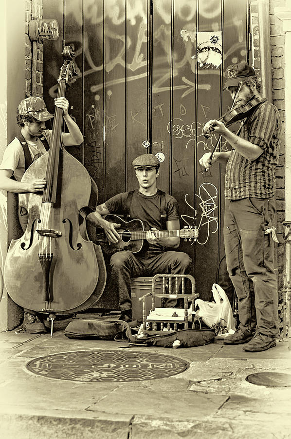 New Orleans Photograph - New Orleans Street Musicians - Paint sepia by Steve Harrington