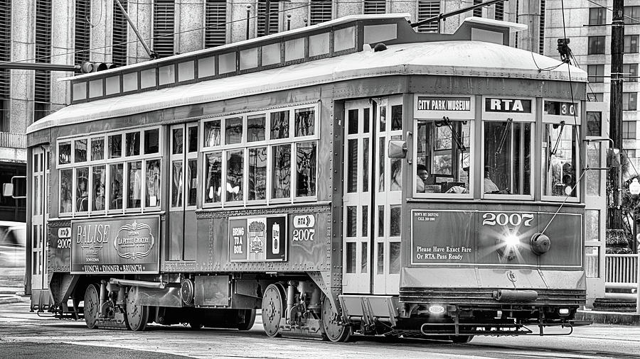 New Orleans Streetcar in Black and White Photograph by JC Findley
