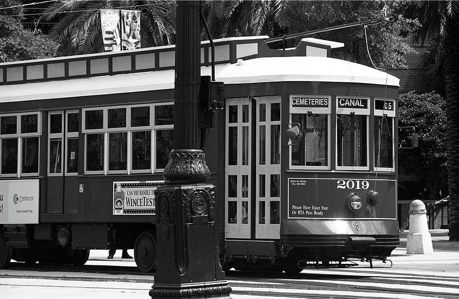 New Orleans Trolley BW Photograph by Frank Romeo