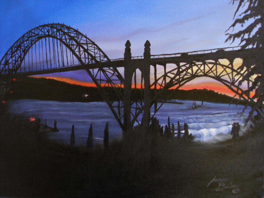 Great Bridge Painting - New Port Bay Bridge At Sunset by Dunbars Local Art Boutique Great Bridge Painting - New Port Bay Bridge At Sunset by Dunbars Local Art Boutique