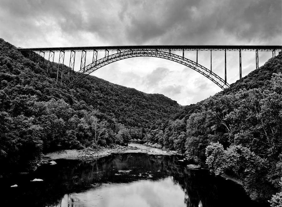 New River Gorge Bridge in West Virginia black and white Photograph by Brendan Reals