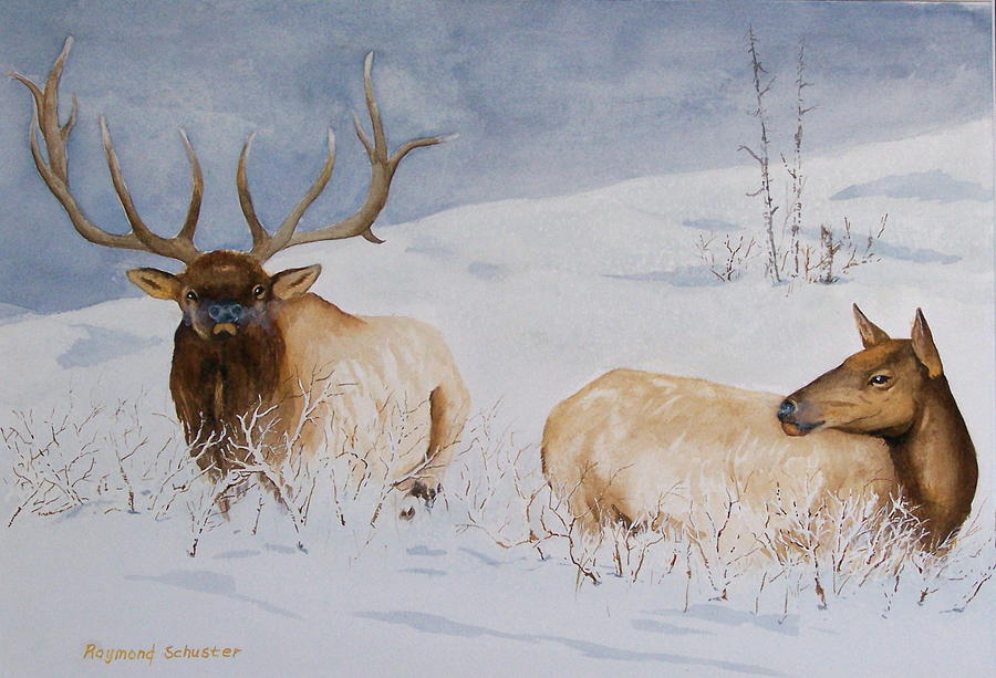 New snow day Painting by Raymond Schuster New snow day Painting by Raymond Schuster
