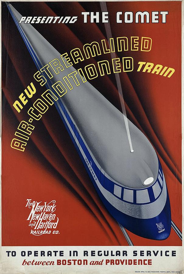 New Streamlined Air Conditioned Train - Railroad - Retro Travel Poster - Vintage Poster Mixed Media