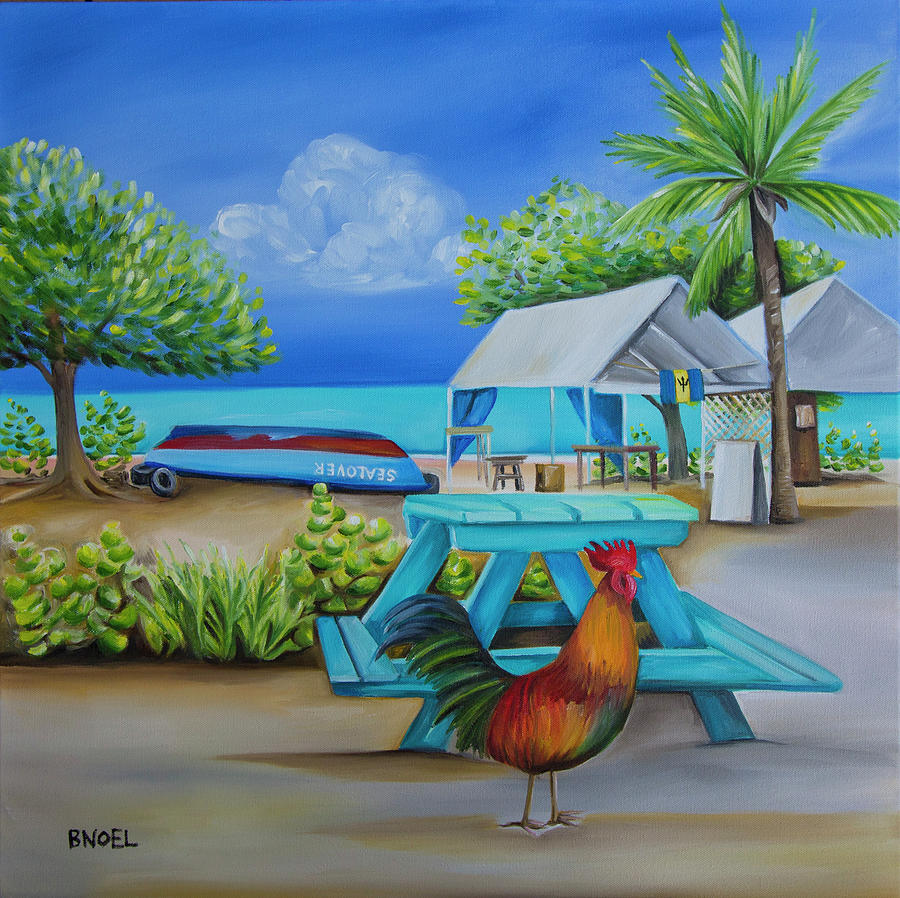 Oistins Rooster Painting by Barbara Noel