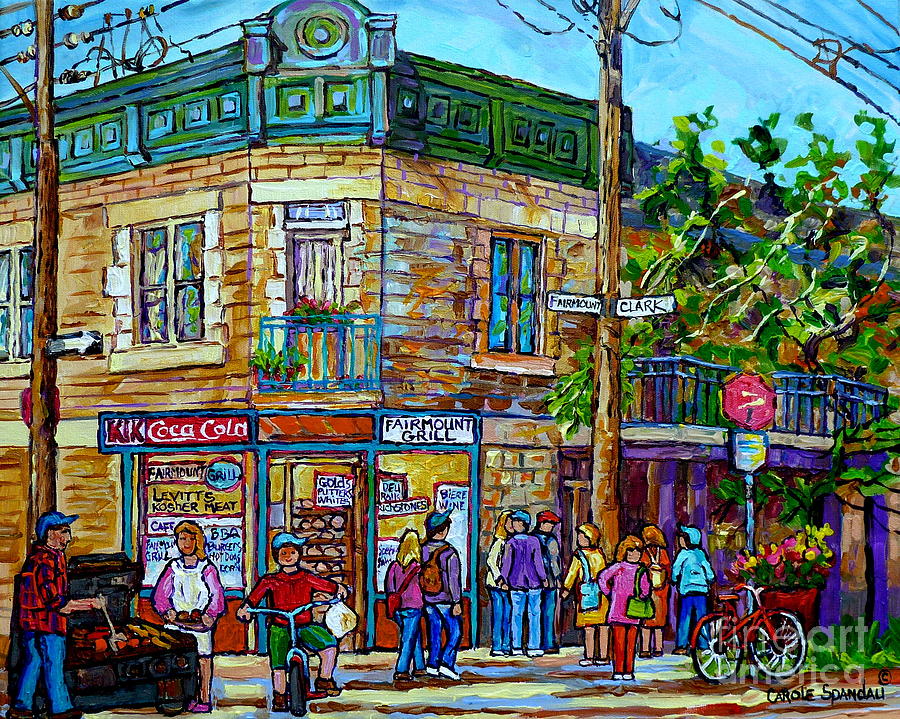 Sign Painting - Fairmount Grill Plateau Mont Royal Summer Street Scene Montreal Painting Canadian Art Carole Spandau #1 by Carole Spandau