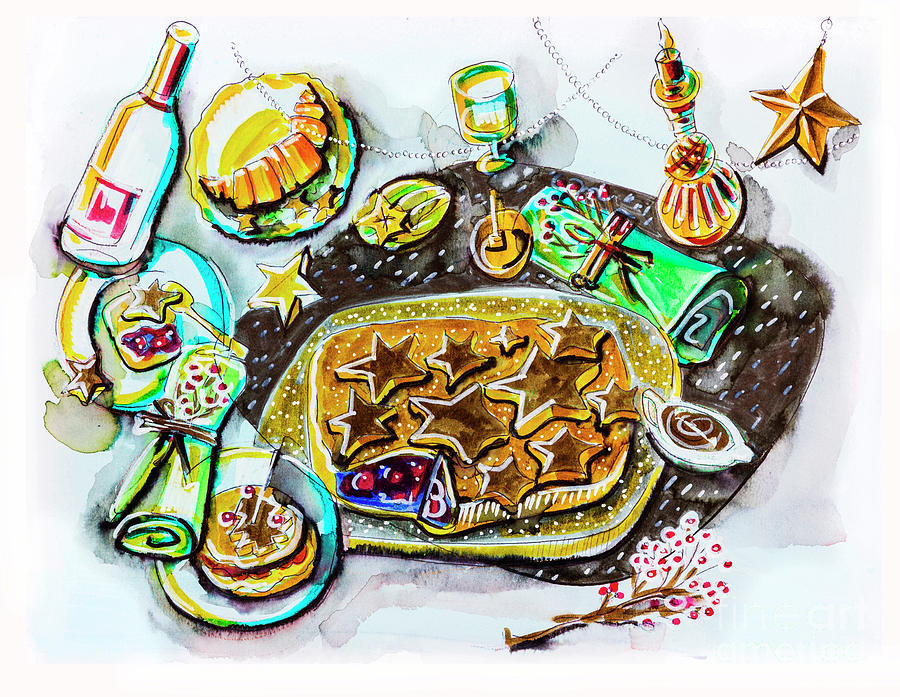 New Year  party table Drawing by Ariadna De Raadt