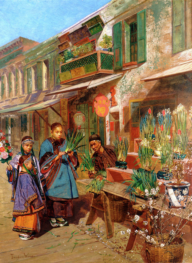 New Years Day in San Franciscos Chinatown Painting by Theodore Wores